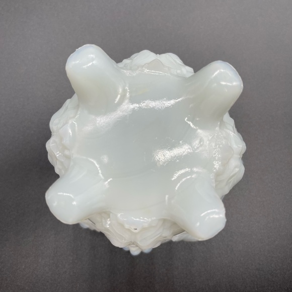 Vintage Portieux Vallerysthal Opaline Milk Glass Covered Footed Candy Dish Grape - Picture 7 of 11